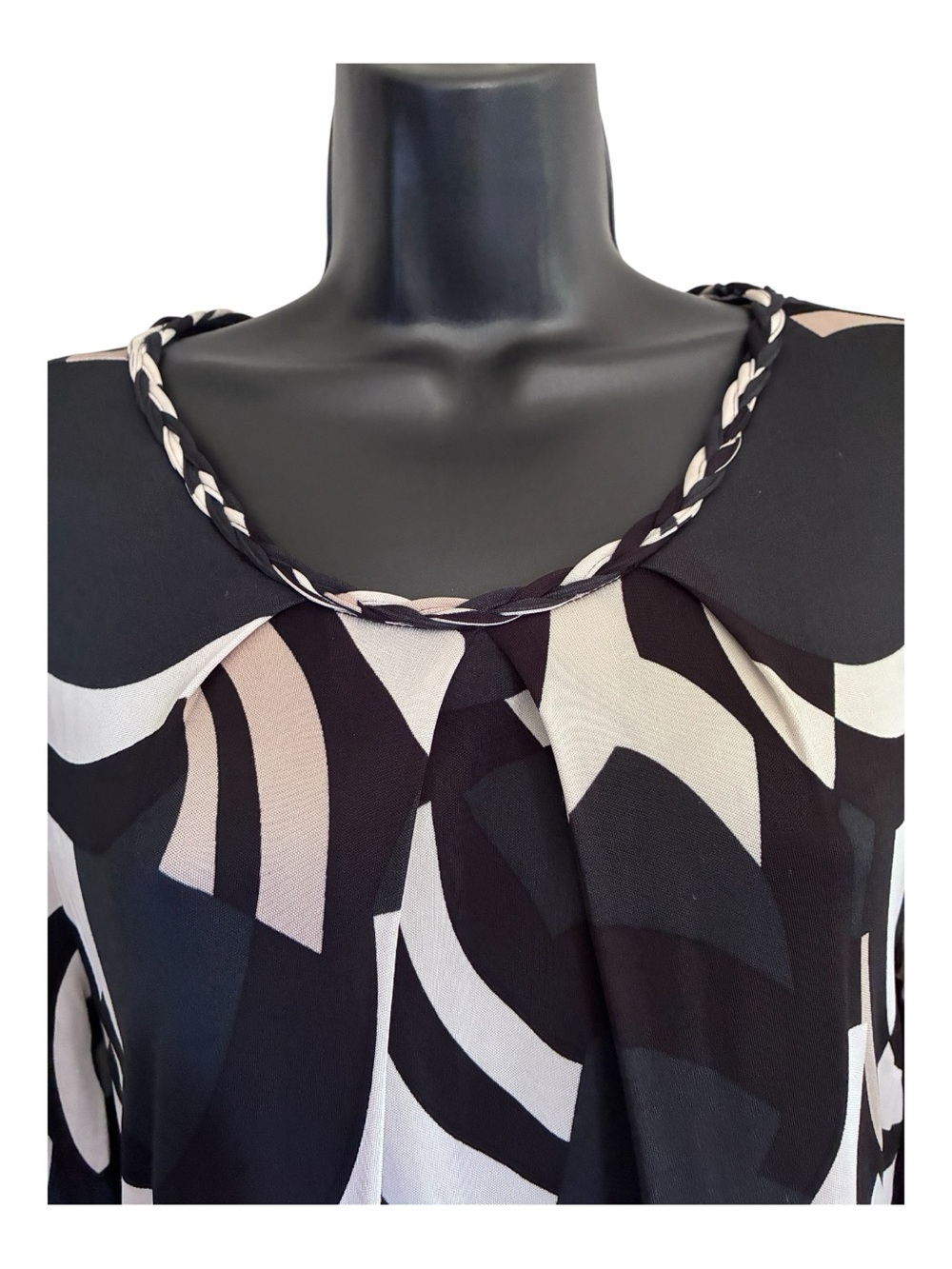 Banana Republic Corpcore Mod Minimalist Black Cream Geometric Shift Dress Sz L - Picture 6 of 9